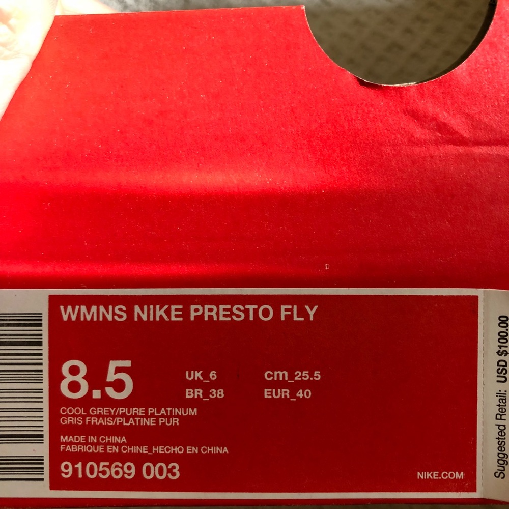🚫✂️🍀 New🍀 NIKE cool grey Presto Fly ~ 8.5 - Picture 7 of 7